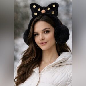 NEW Women’s Earmuffs Eurasier Spitz Ears Fuzzy Fun Warm Bow Bling Black Gold